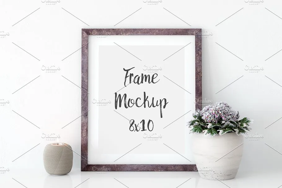 室内相框画框展示样机 Frame mockup in white – 2 (8×10)插图(1)