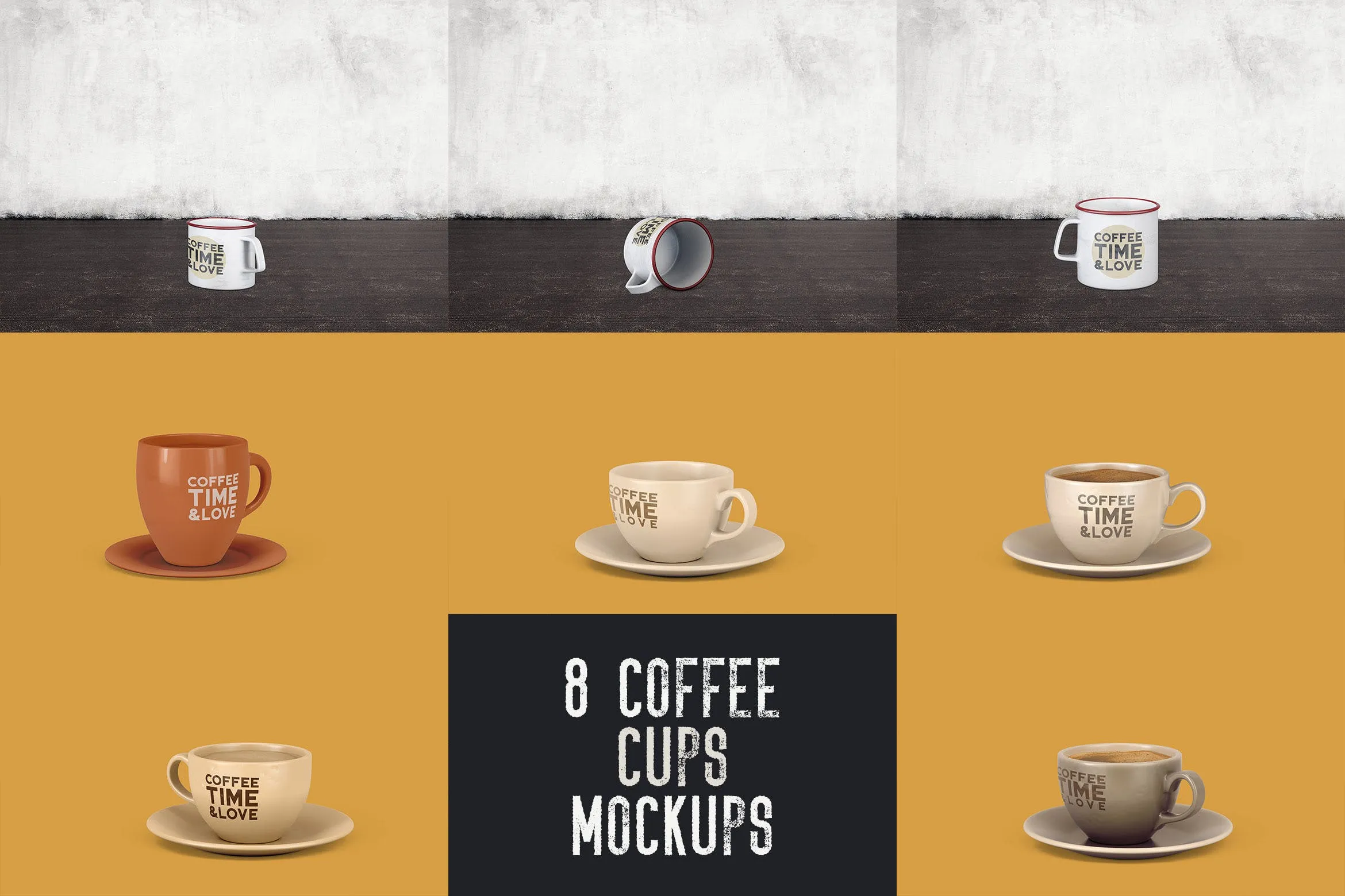 8个咖啡马克杯设计图素材库精选 8 Coffee Cup Mockups插图