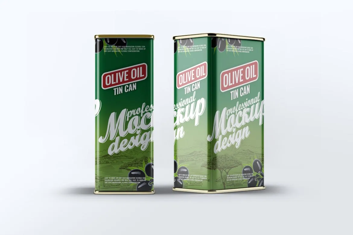 橄榄油罐头包装外观设计效果图素材库精选模板 Tin Can Olive Oil Mock-Up插图(3)