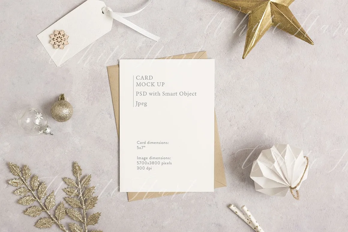 现代极简主义5 x7″圣诞节金色贺卡样机模板 5×7" card mock up – Gold Christmas插图