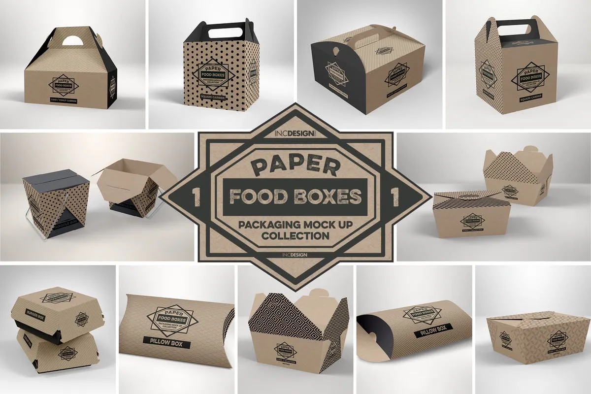 麦当劳/KFC快餐外卖食品纸包装样机Vol.1 Paper Food Packaging Mockups Vol.1
