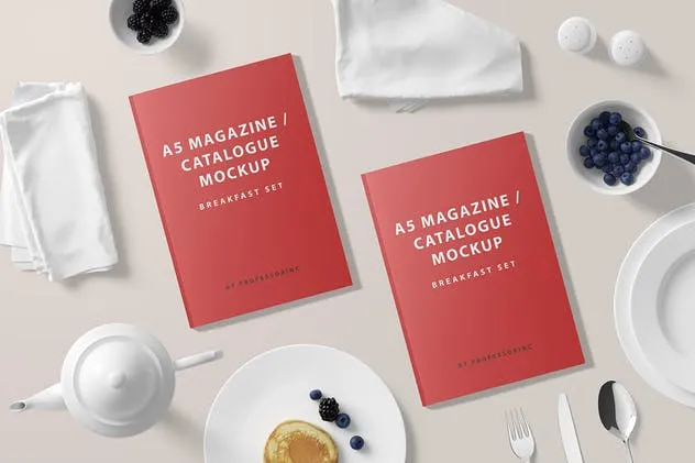 早餐场景A5杂志画册样机 A5 Magazine Catalogue Mockup – Breakfast Set插图(4)