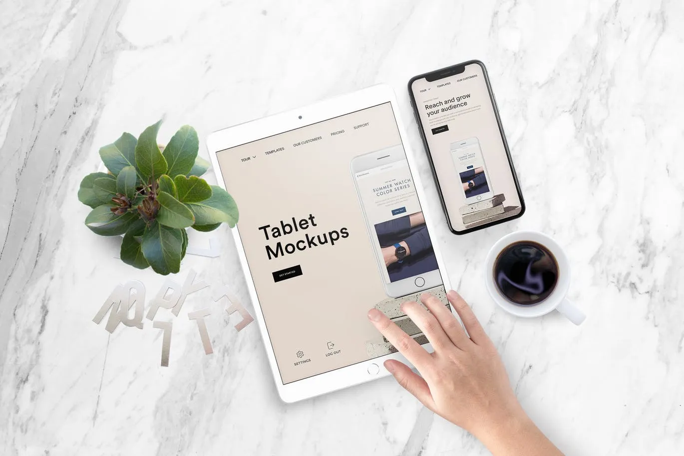 平板电脑/智能手机响应式页面设计效果图样机 Tablet Mock-Up插图