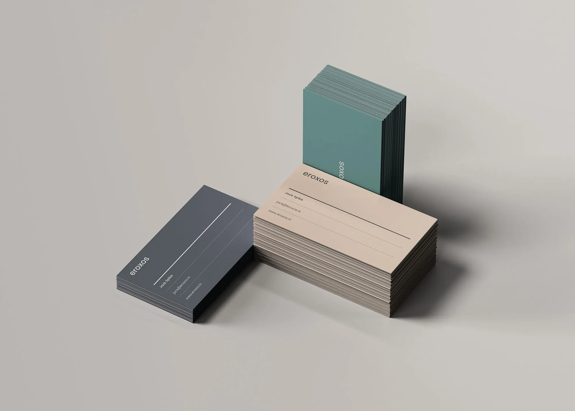企业名片三种堆叠状态展示像素设计精选模板 3 Business Card Stacks Mockup