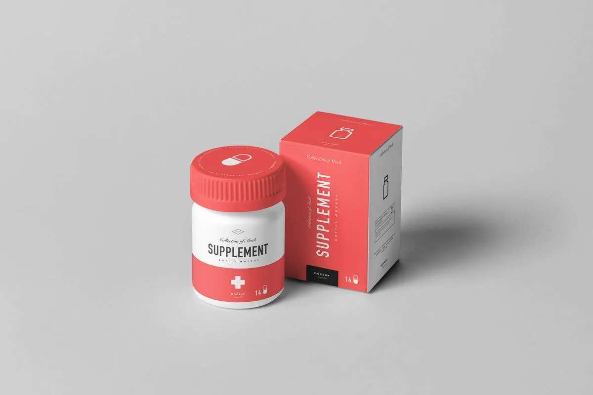 保健品药物罐子amp;盒子样机模板7 Supplement Jaramp; Box Mock-up 7