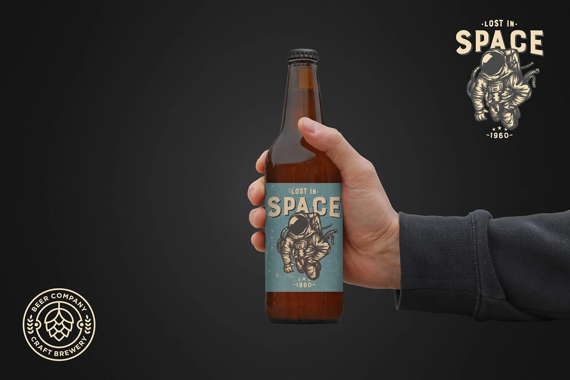 手拿50cl啤酒瓶玻璃瓶样机设计素材库精选 Clean Hand 50cl Beer Mockup插图(1)