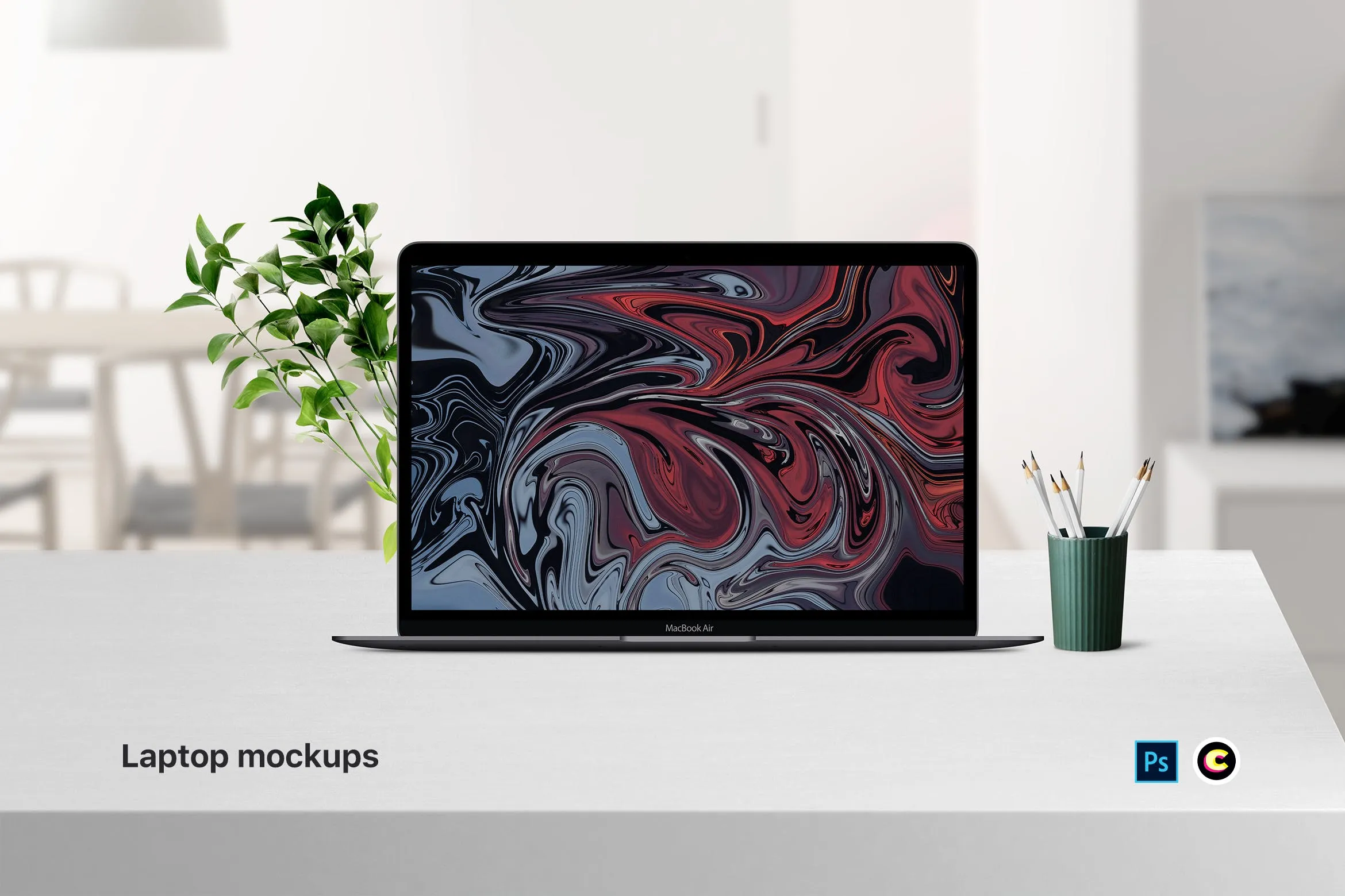 简约风办公环境超极本电脑屏幕预览样机 Laptop Mockup