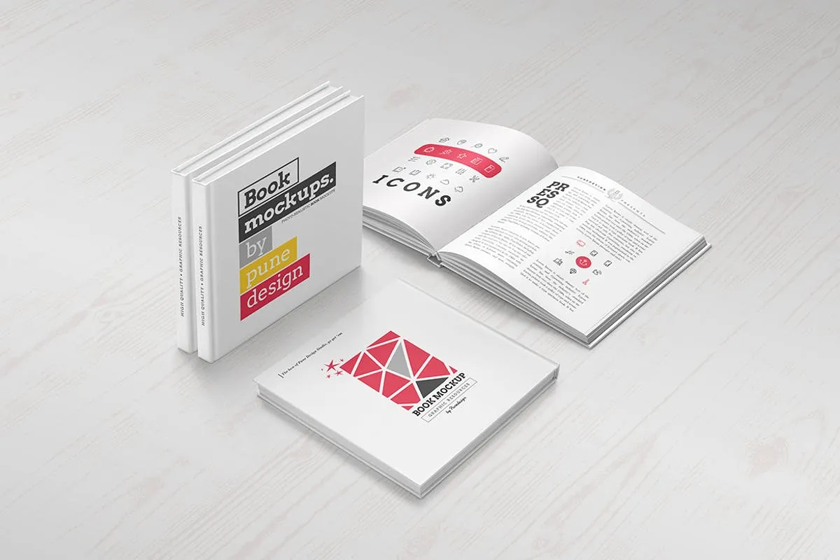 方形精装图书样机套装 Square Book Mock-Up Set插图