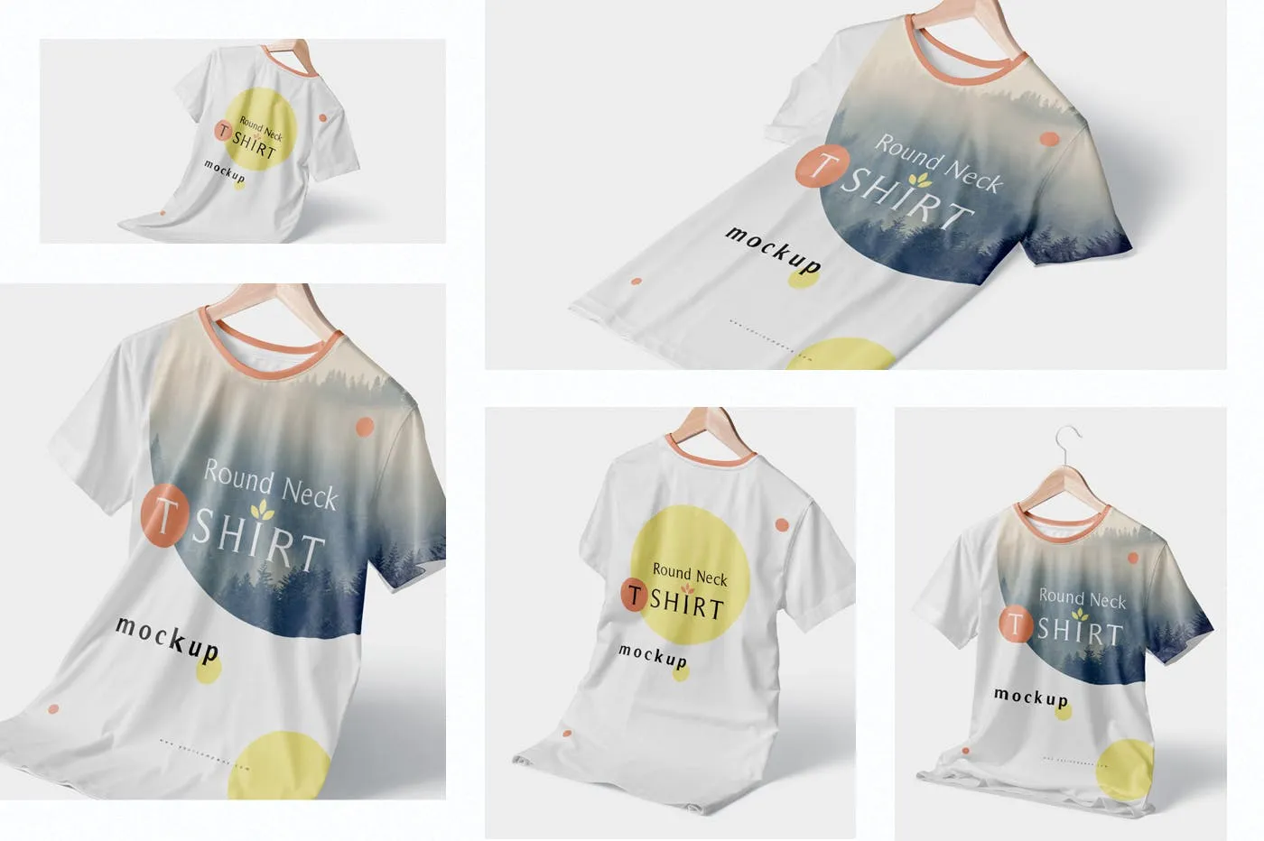 时尚圆领T恤印花设计效果图样机模板 Modish Round Neck T-Shirts Mockups插图(1)