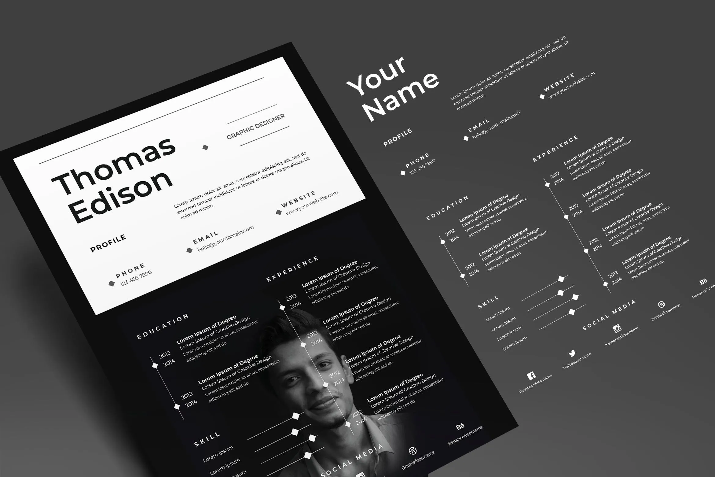 黑白配色版式设计大学生简历设计模板v82 Cv / Resume Vol. 82插图