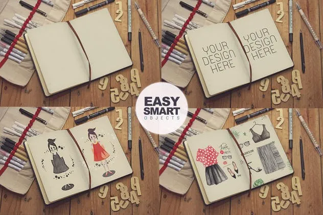 日记本笔记本素描作品预览样机素材库精选模板v2 Journal Diary Notebook Sketch插图(1)