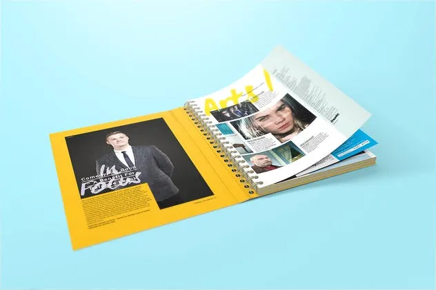 活页精装封面记事本笔记本样机 Spiral Hardbound Book With Folder Cover Mockups插图(5)