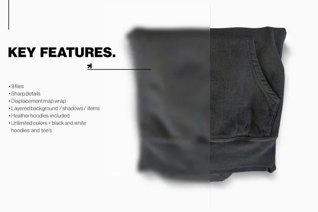 时尚黑白连帽衫T恤系列服装样机 Zip Up Hoodie Tee Collection Mockup插图(5)