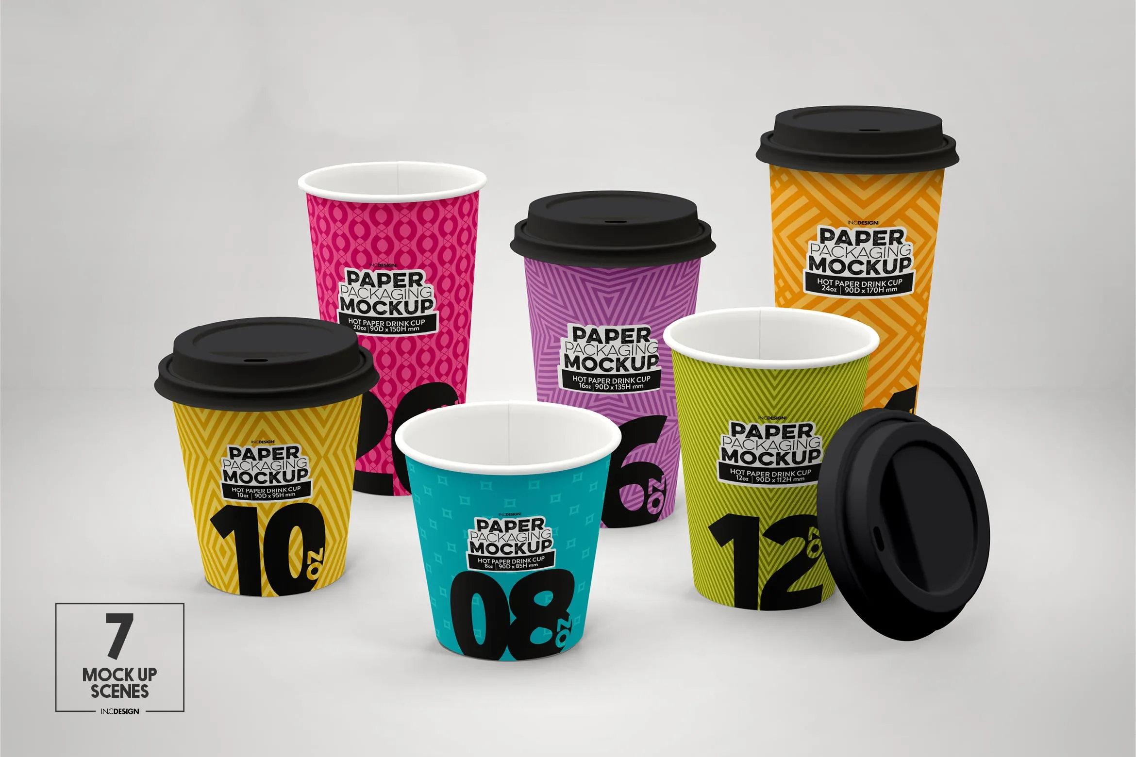 热饮一次性纸杯外观设计像素设计精选 Paper Hot Drink Cups Packaging Mockup