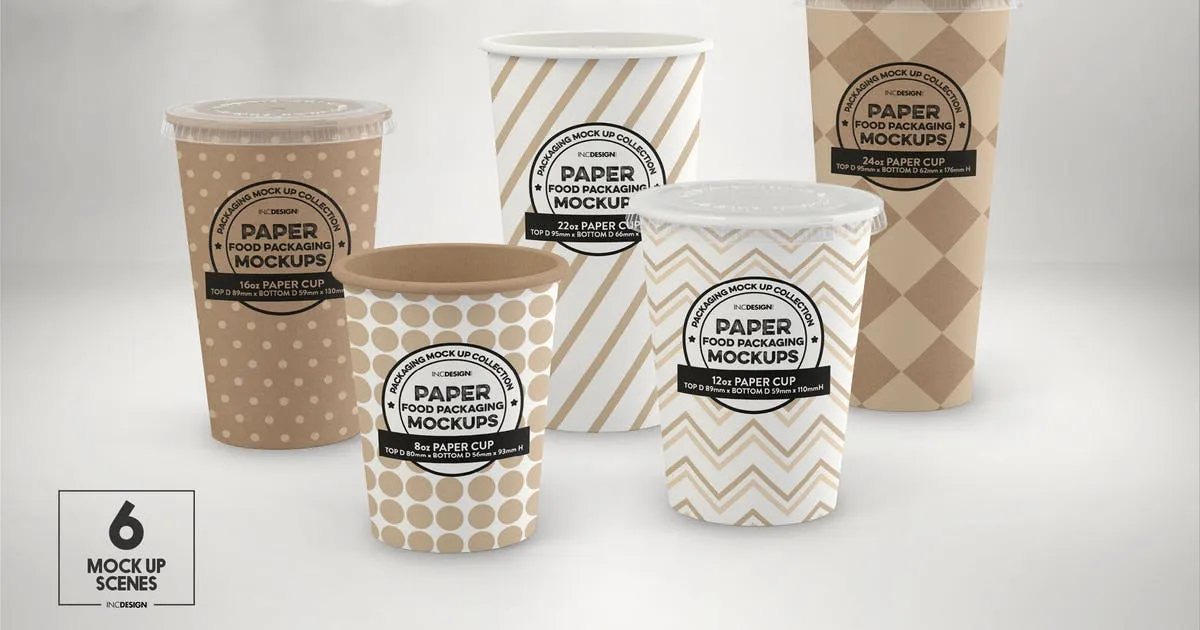 冷饮纸杯包装设计样机模板 Paper Cold Drink Cups Packaging Mockup