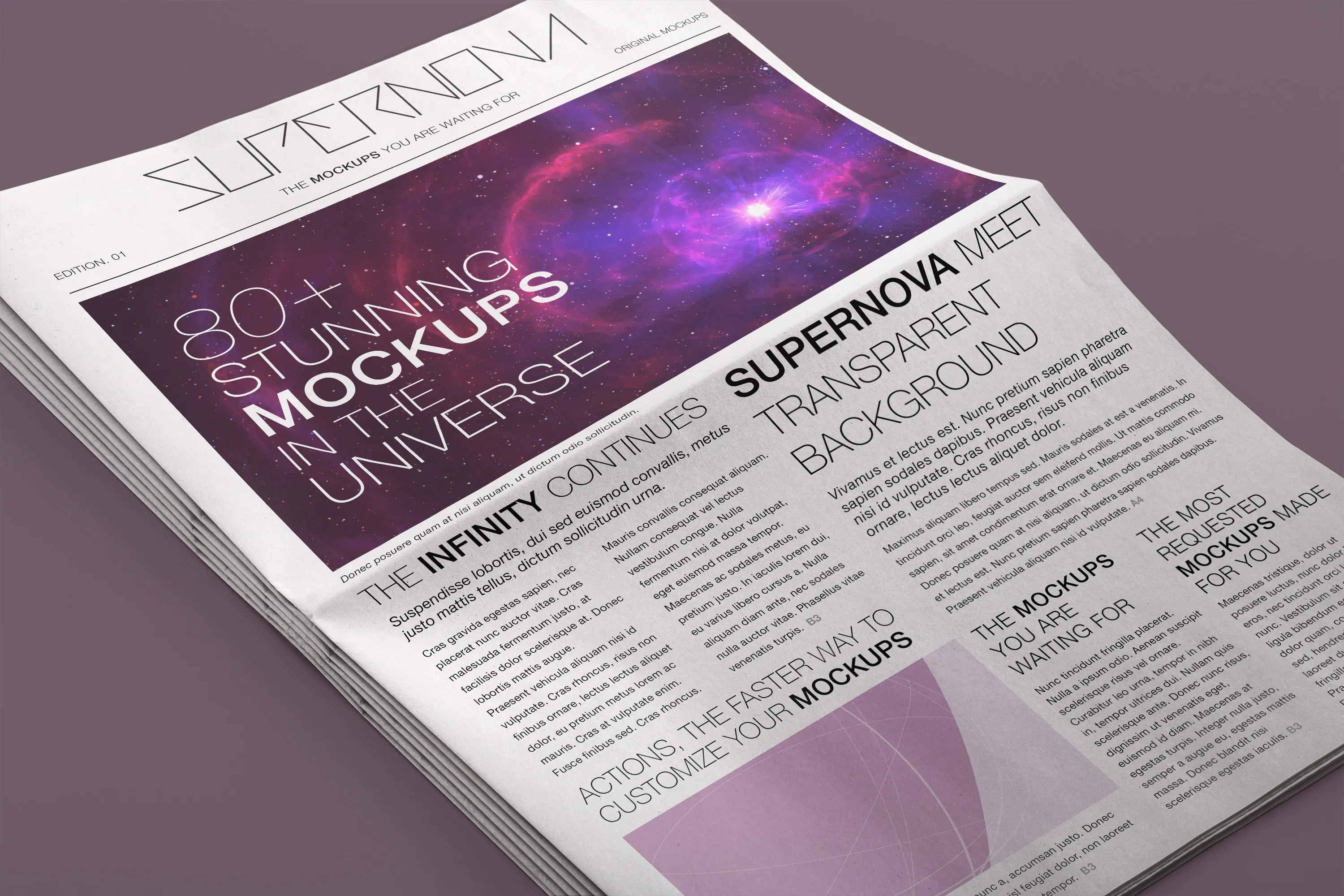 报纸排版印刷平铺效果图PSD样机03 Newspaper PSD Mockup 03插图(2)