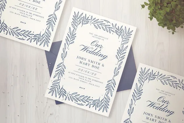植物手绘元素装饰婚礼请柬设计模板 Botanical Wedding Invitation插图(4)