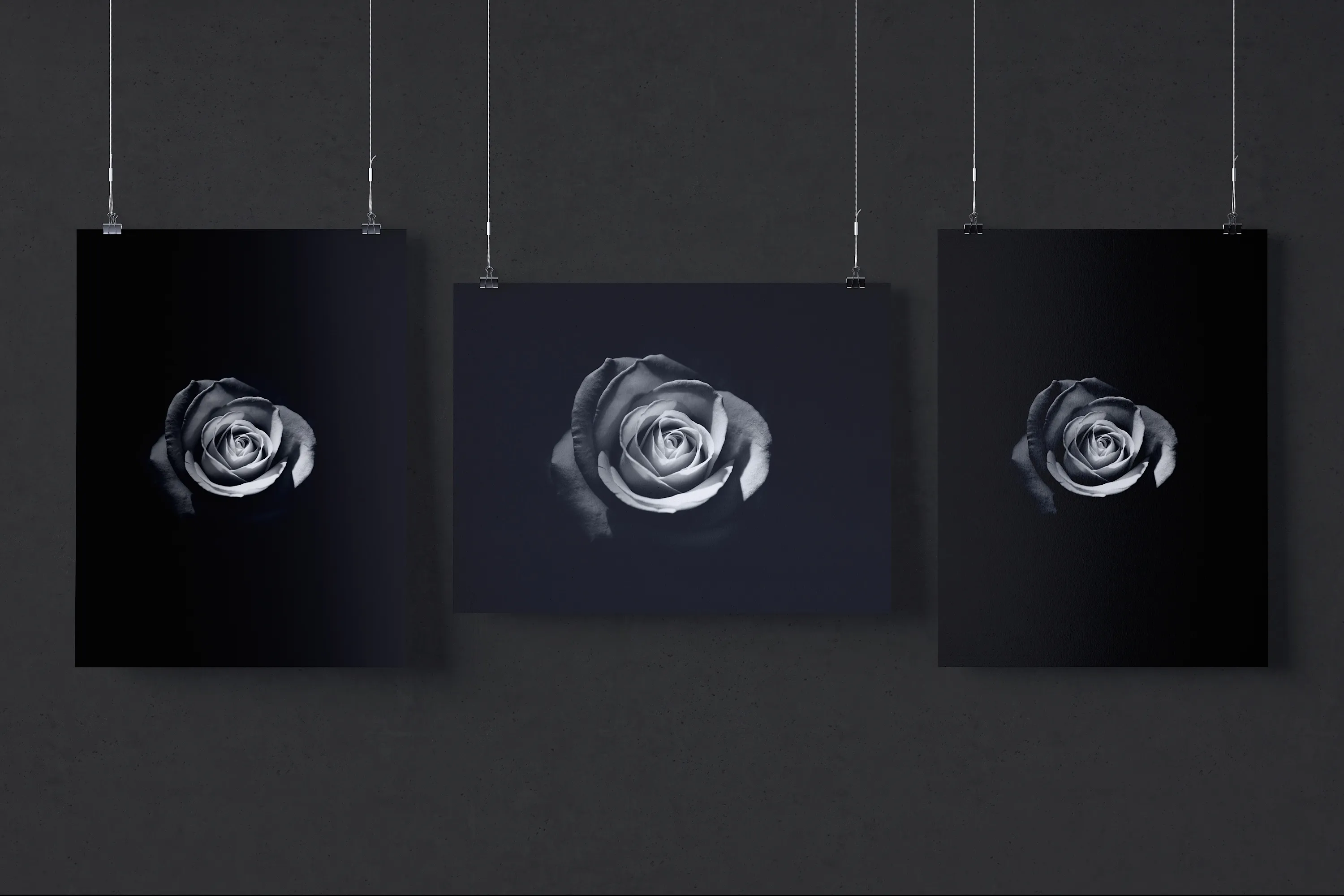 悬挂海报设计印刷效果预览样机模板 Three Hanging posters mockup插图(2)