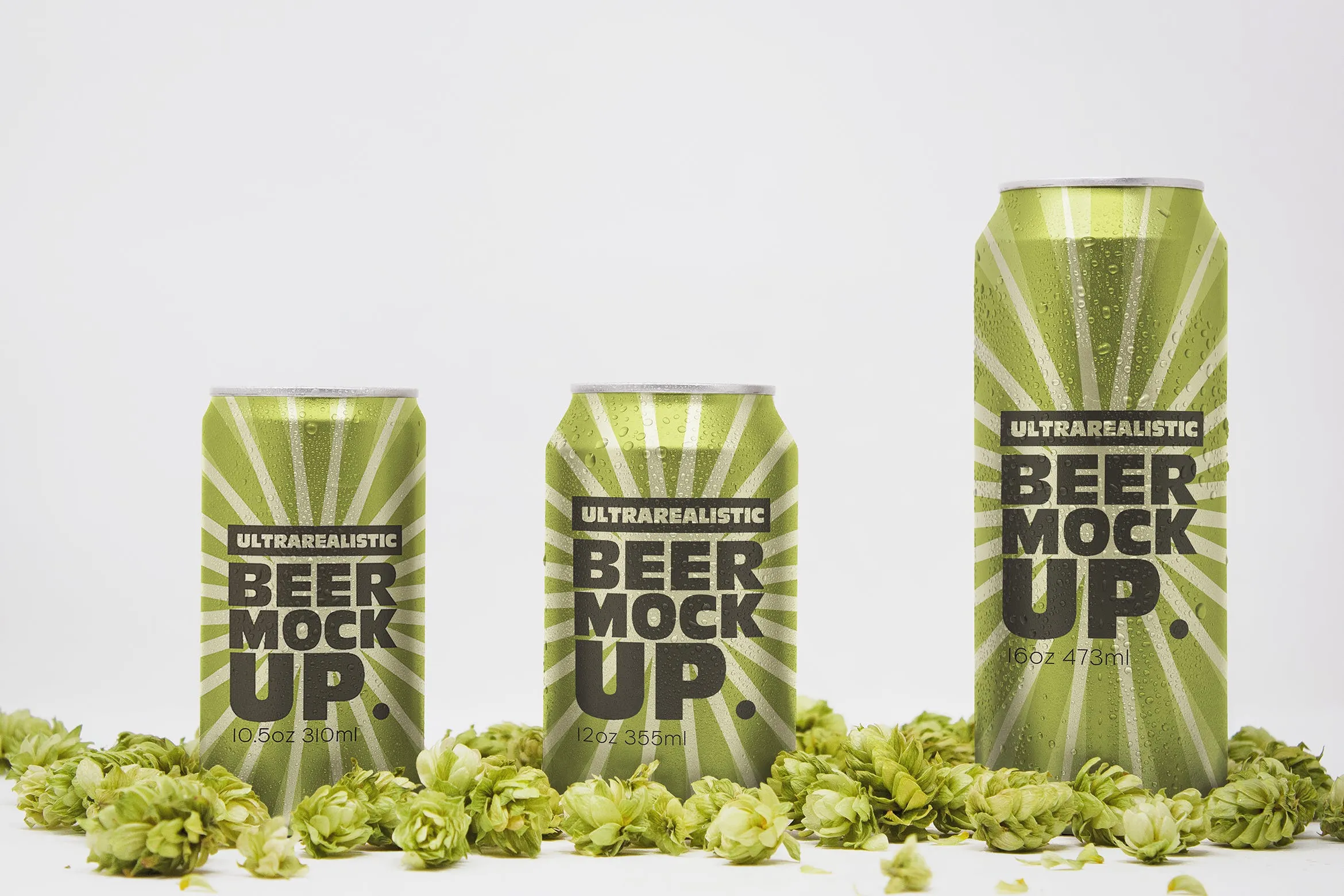 三种不同Size啤酒易拉罐外观设计图像素设计精选 Front Beer Can Trio Mockup