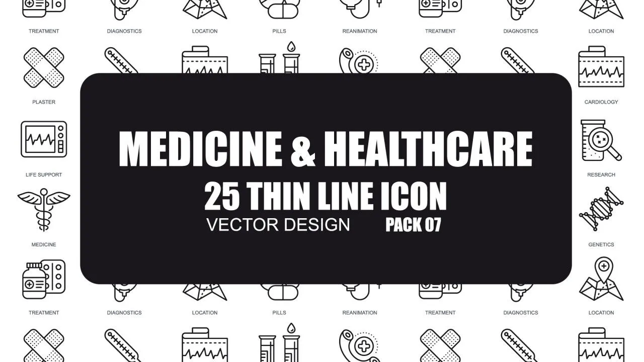 25个医药保健细线图标像素设计精选AE模板