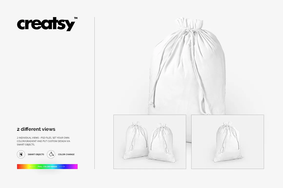 拉绳袋布袋样机模板集合 Drawstring Sack Mockup Set插图(4)