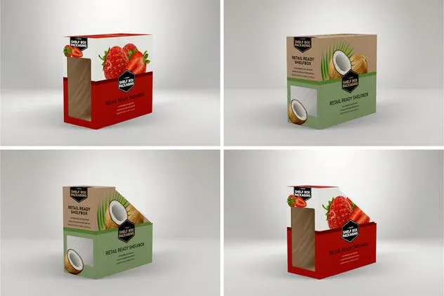 13包装零售货架零食包装盒设计样机模板 Retail Shelfbox 13 Packaging Mockup插图(2)