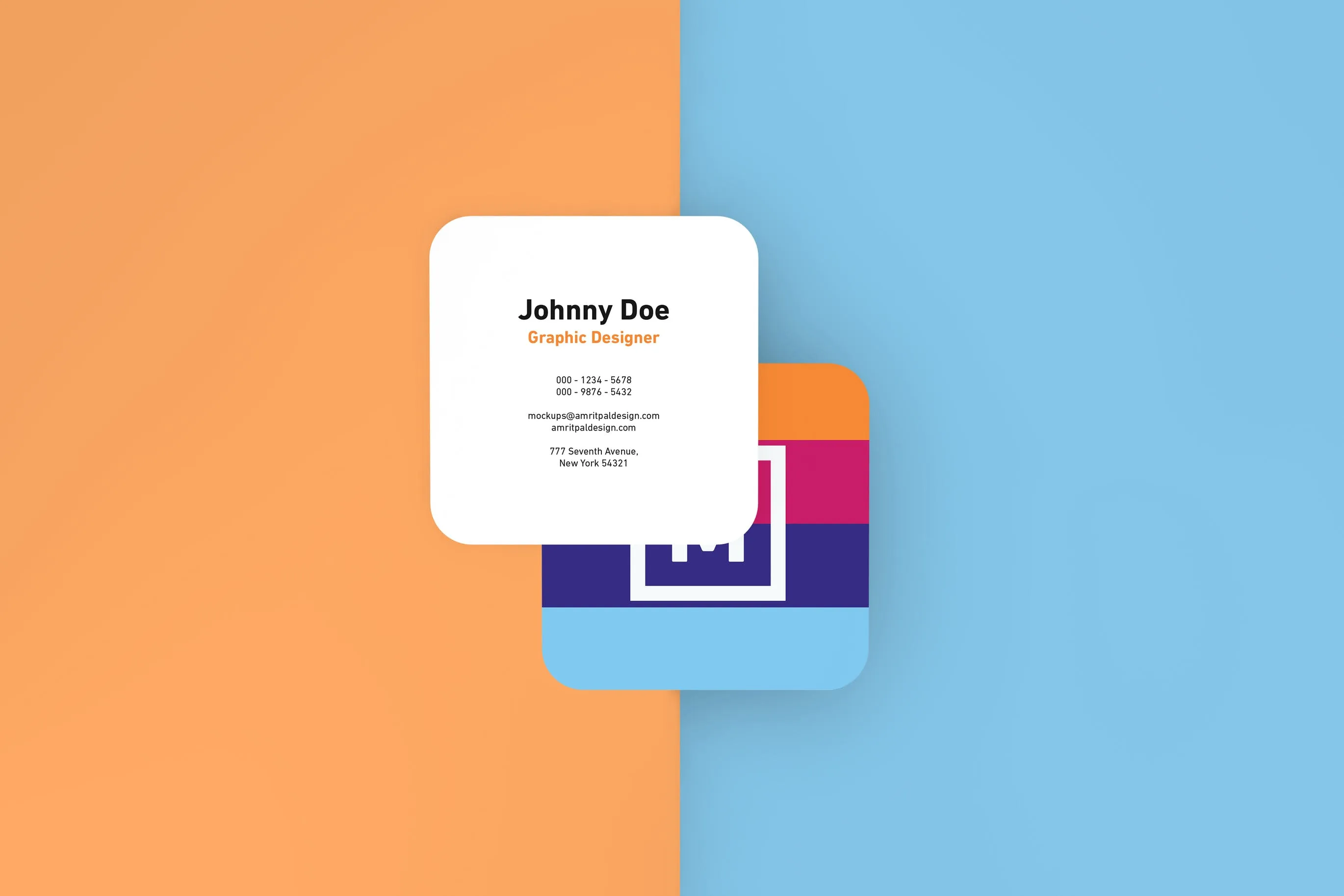 圆角正方形名片设计交叉叠放像素设计精选 Round Edges Square Business Card Mockups