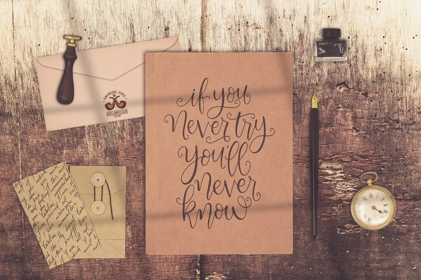 复古牛皮纸质用品样机模板 Vintage Script Scene Creator