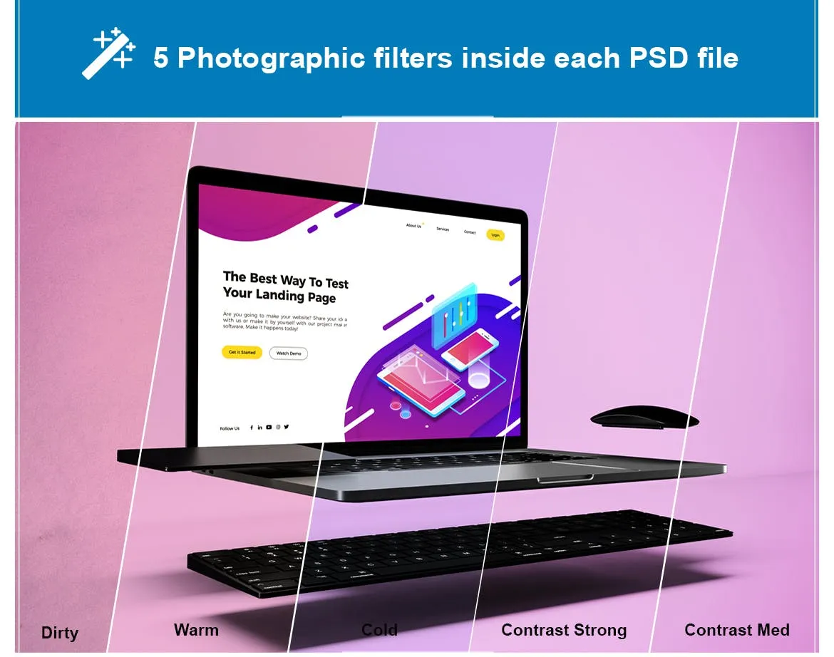 悬浮风格MacBook Pro笔记本电脑Web设计预览素材库精选样机v3 Macbook Pro Mockup V.3插图(1)