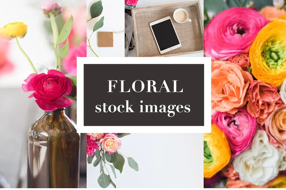 花卉装饰平板amp;照片场景样机 Floral Stock Photos | Tablet Mockup