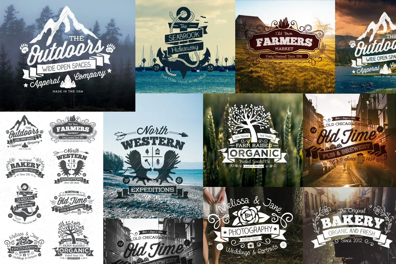 复古手绘设计风格Logoamp;标签设计模板 Hand Drawn Vintage Logos and Labels