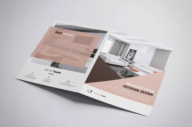 室内设计双折页广告手册设计模板 Interior Design Bifold Brochure插图(4)