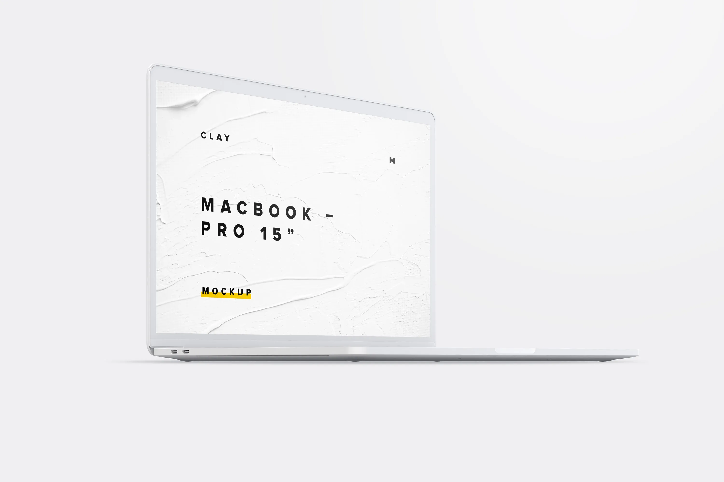 15寸MacBook Pro苹果笔记本电脑屏幕设计效果图预览前左视图样机02 Clay MacBook Pro 15quot; with Touch Bar, Front Left View Moc
