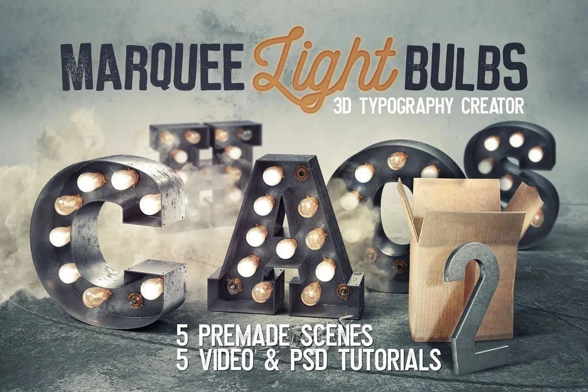 大帐篷灯泡装饰金属字体场景模板18 Marquee Light Bulbs Chaos 18#8211; Scenesamp; Tutorials
