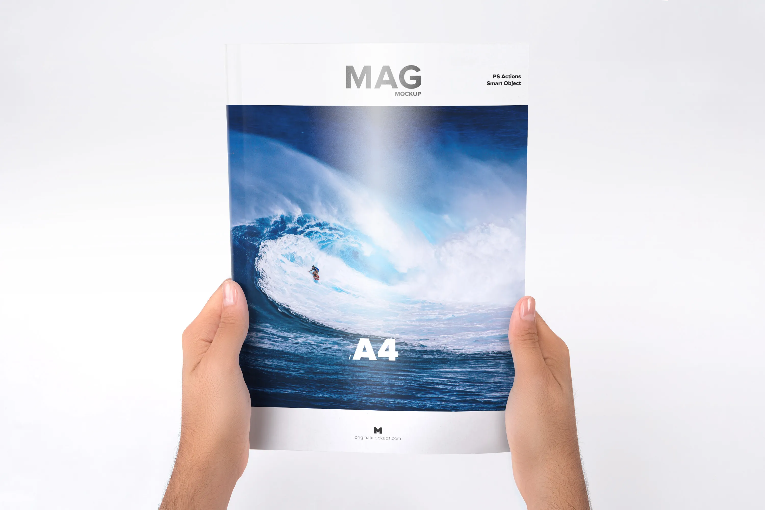 手持杂志场景A4杂志封面设计样机 Holding Closed A4 Magazine Mockup插图