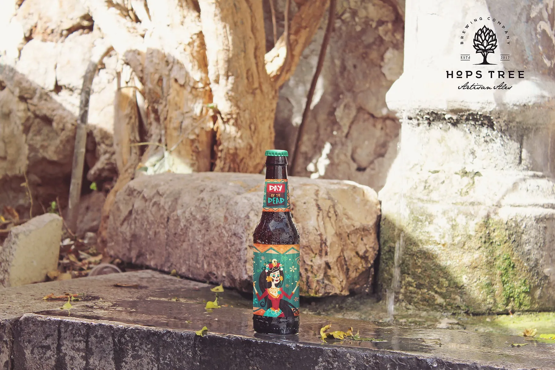 喷泉场景啤酒瓶外观设计样机模板 Fountain Beer Mockup插图(3)