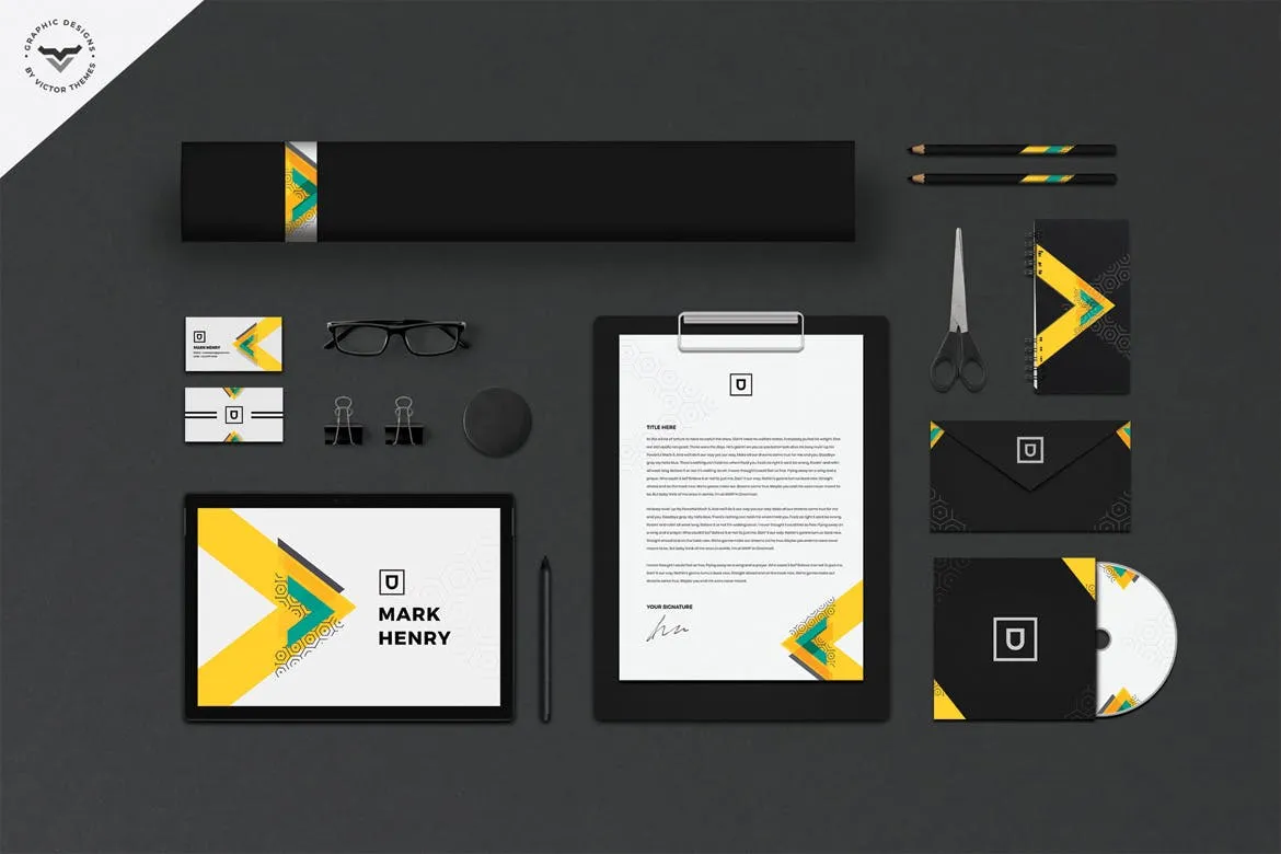 品牌VI视觉设计等距网格办公用品套装设计样机模板 Stationery Branding Mockups插图(1)