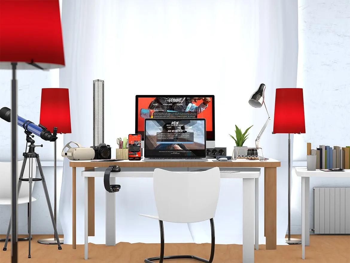 创意办公桌面响应式设计效果图预览样机素材库精选 Responsive Website PSD Mock-up Desk插图(1)