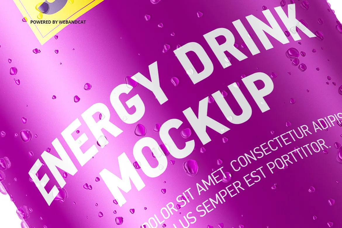 能量饮料罐头外观设计样机模板 Energy Drink Can Mock-up with Water Droplets插图(4)