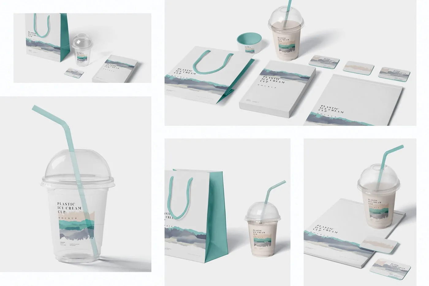 透明塑料冰淇淋杯外观设计样机模板 Transparent Plastic Ice Cream Cup Mockups插图(1)