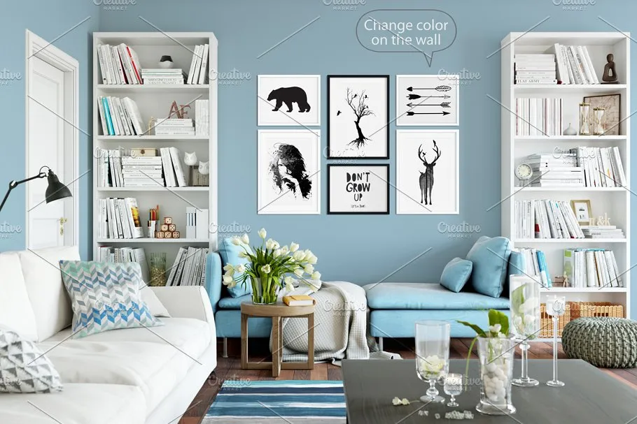 室内画框&墙纸设计样机模板 Interior Frame & Wall Mockup – 05插图(3)