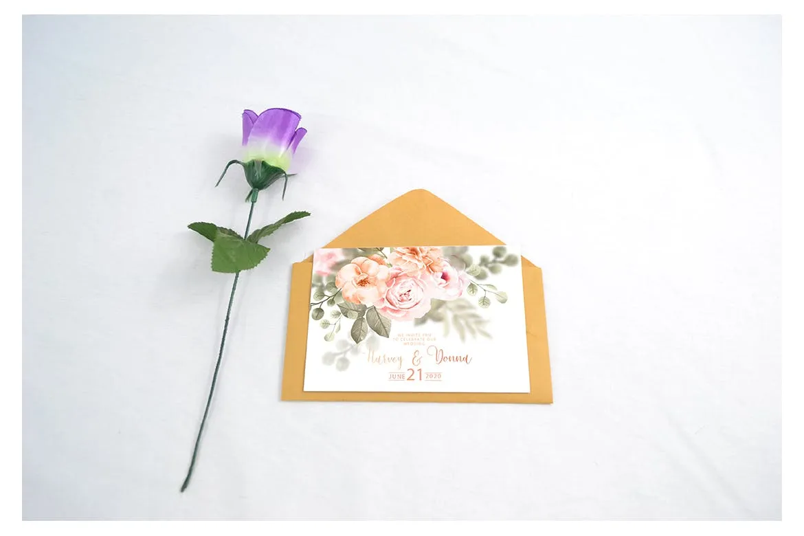 婚礼邀请函设计效果图样机素材库精选模板v1 Realistic Wedding Invitation Card Mockup插图(3)