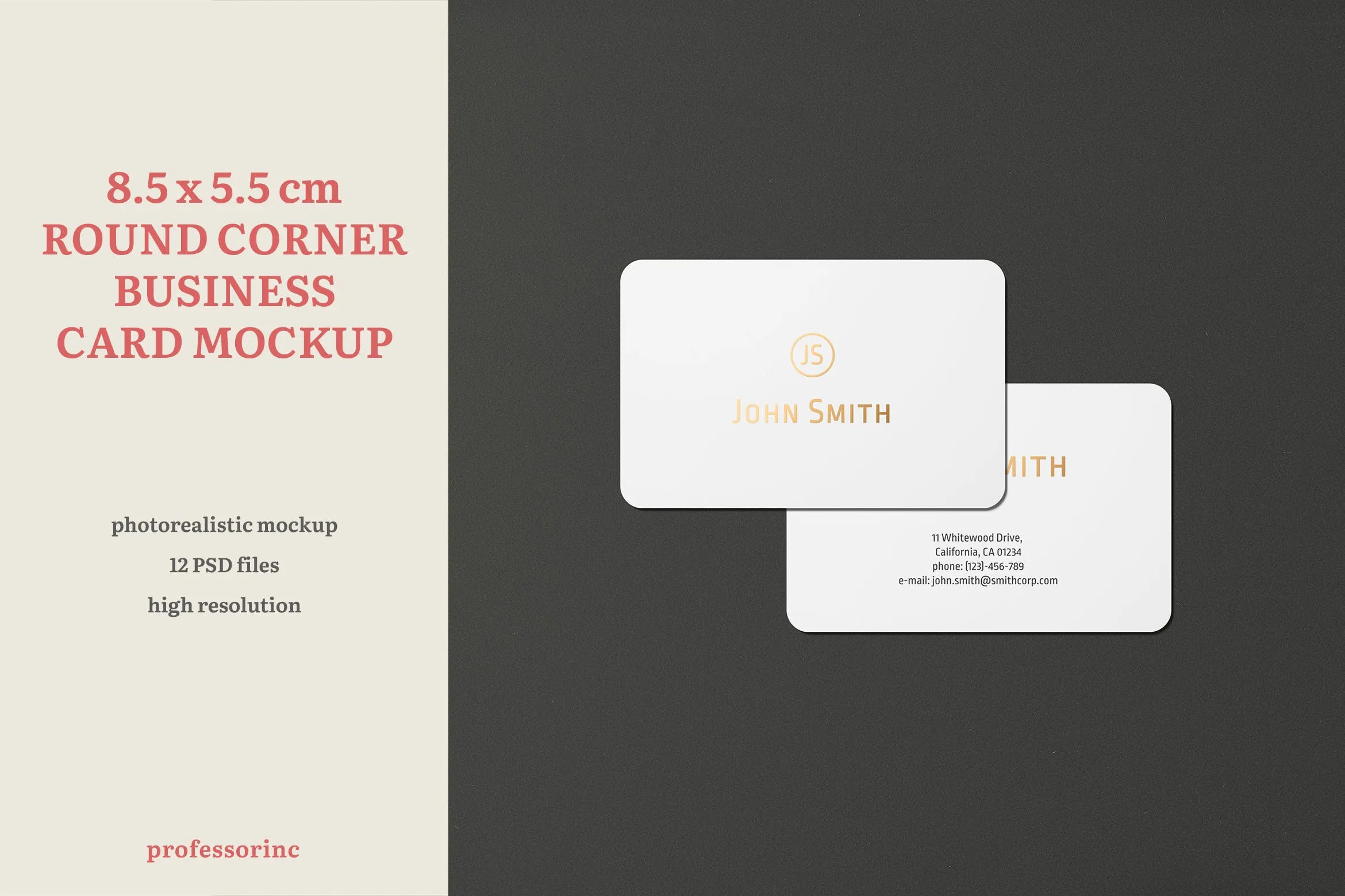 高端圆角企业名片设计图像素设计精选套件 8.5#215;5.5 Landscape Business Card Mockup
