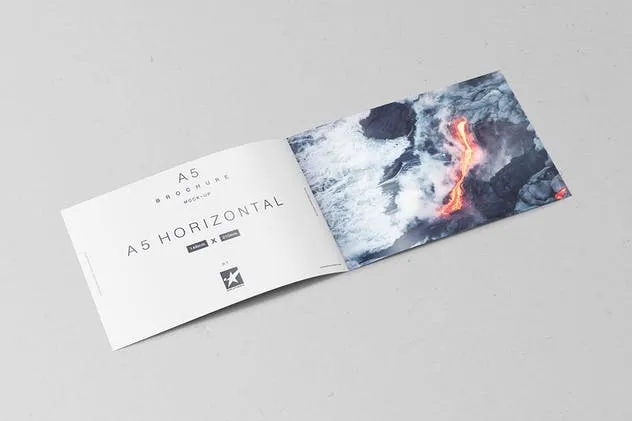 A5尺寸规格宣传册设计平铺视觉样机模板 Bi-Fold A5 Horizontal Brochure Mock-Ups Vol.1插图(5)