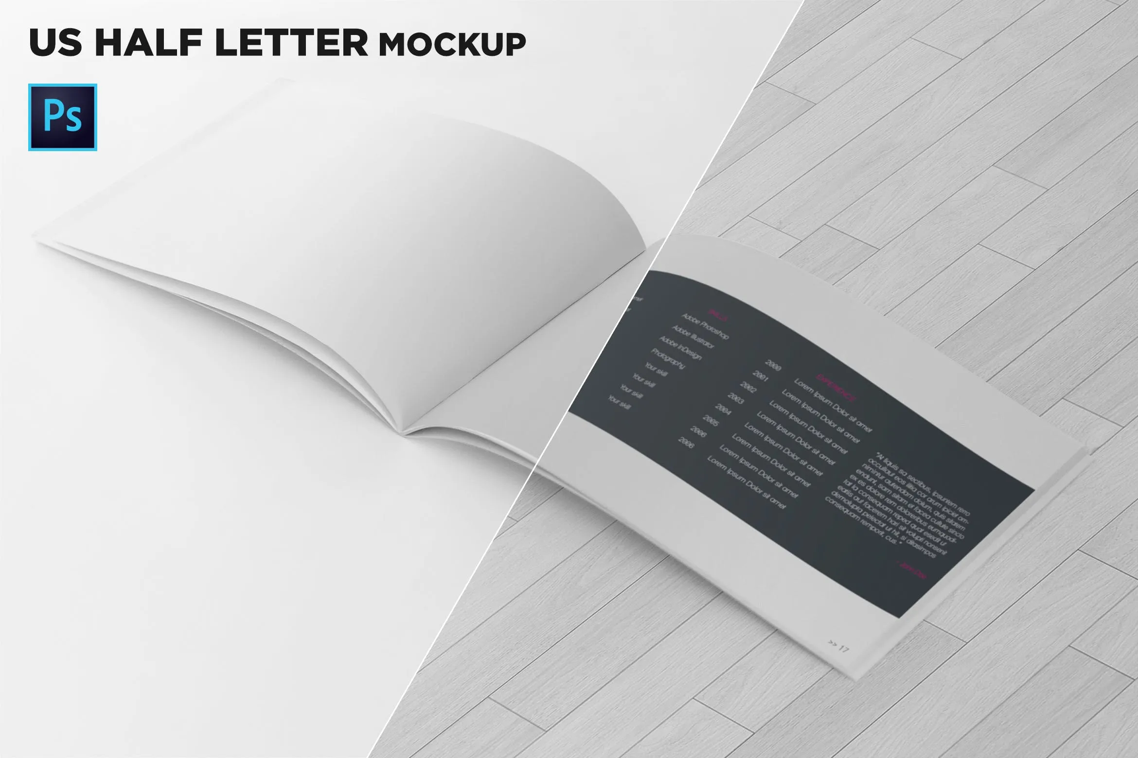 美国信纸规格宣传册内页透视图样机像素设计精选 US Half Letter Brochure Mockup Perspective View