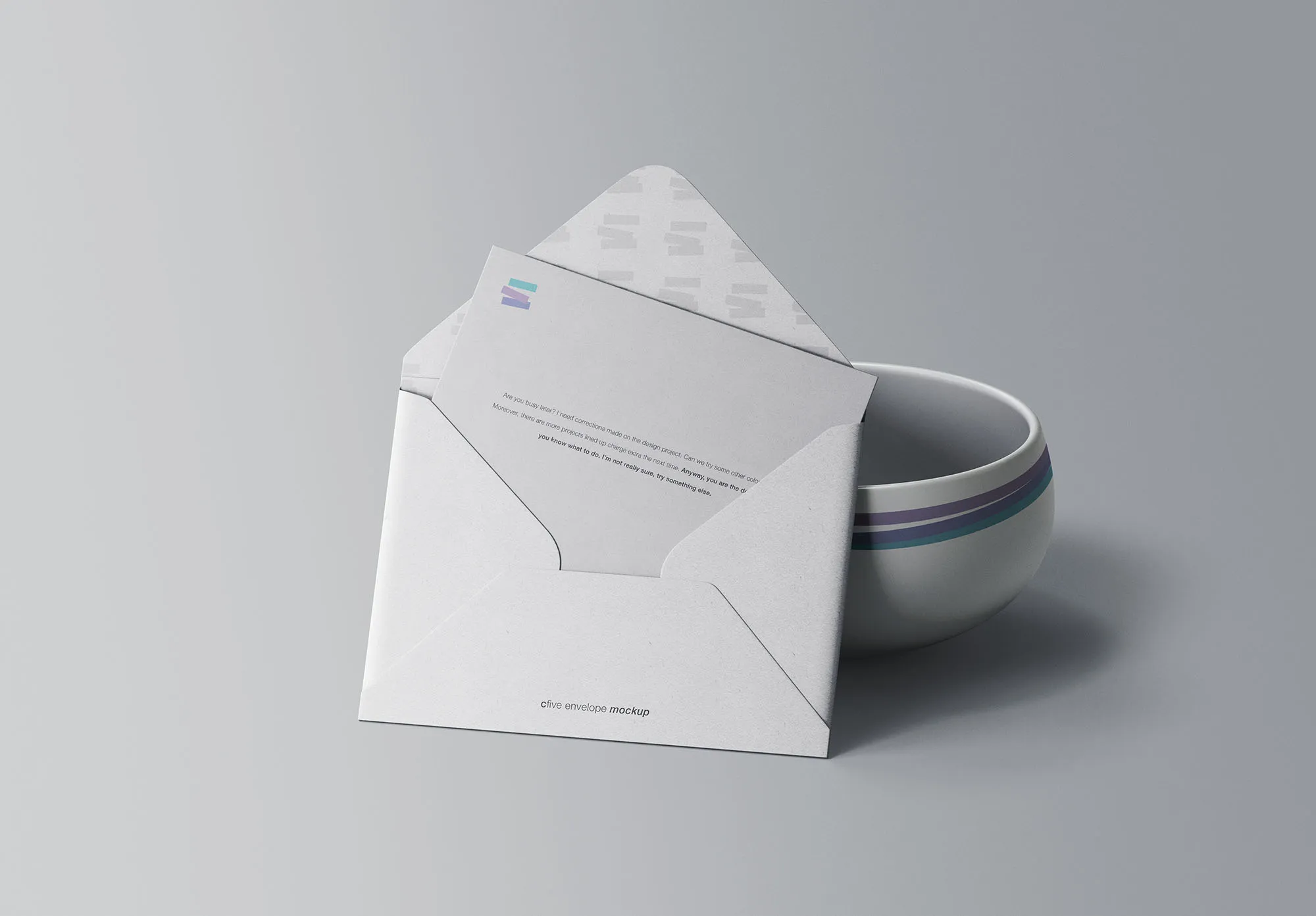 企业信封开启状态设计预览样机模板 Envelope with Bowl Mockup