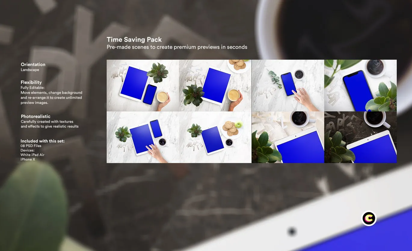 平板电脑/智能手机响应式页面设计效果图样机 Tablet Mock-Up插图(1)