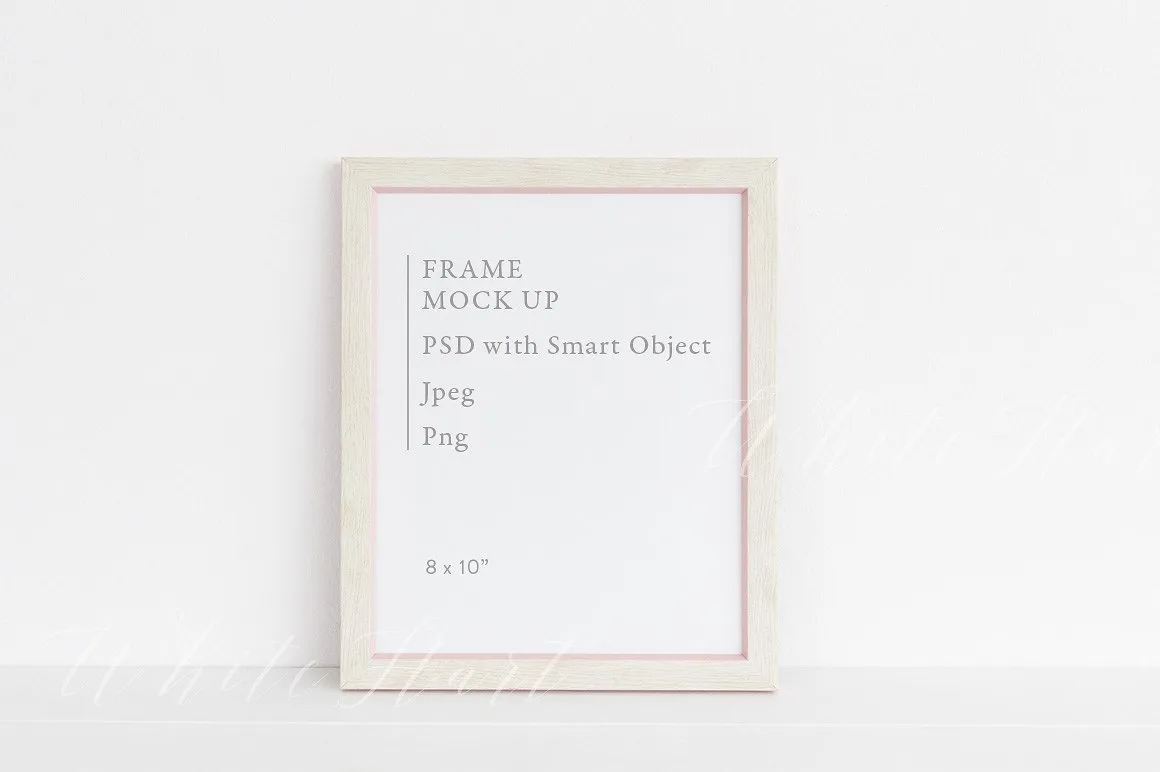 粉色相框画框框架样机 Minimal wooden pink frame mock up