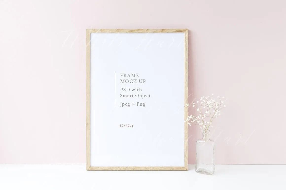 春季花卉系列30×40画框相框模板 Wooden 30x40cm frame mock up插图