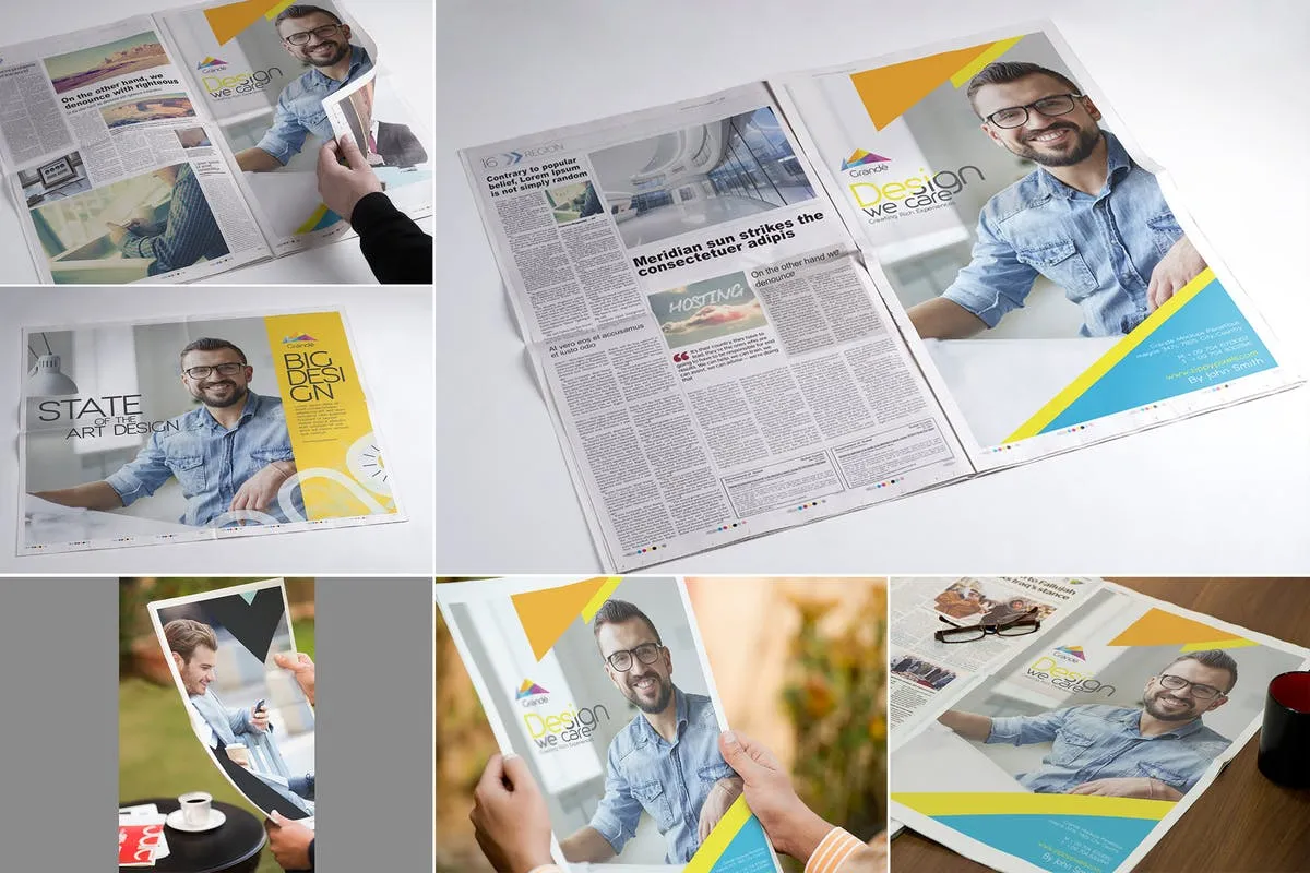 整版报纸印刷品样机设计模板 Full Page Newspaper Mockups插图